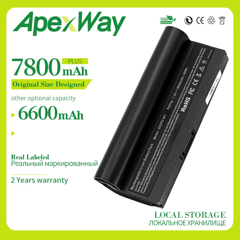 Apexway 6 cell 6600mAh 7 2 V Аккумулятор для ноутбука Asus AL22 901 AL23 1000 1000H 1000HA 1000HD 1000HE 1000HG 904HD|laptop