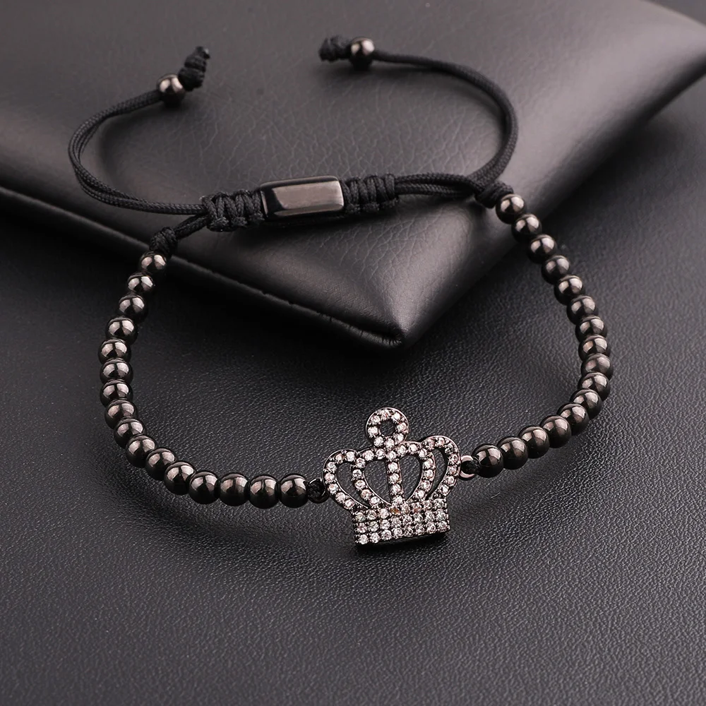 Jaravvi High Quality CZ Micro Pave Crown Stainless Steel Beads Handmade Cord Macrame Friendship Bracelet Men Women Jewelry Gift - Image 4