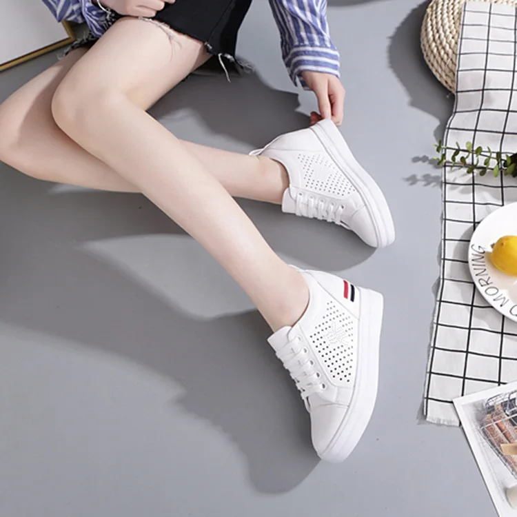 

2019 Extra High Shoes Hollow Korean-style Slanted Heel Summer 7cm MacBook in Summer round-Toe Lace up Front Women's