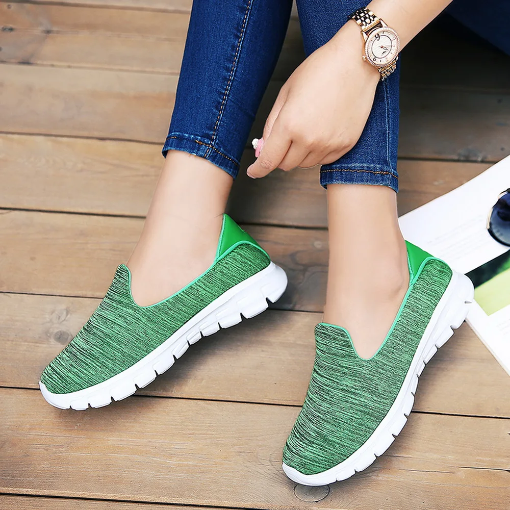 

2020 New Fashion Women's Sneakers Women's Mesh Flat With Cotton Casual Walking Stripe Sneakers Loafers Soft Casual Shoes Size 42