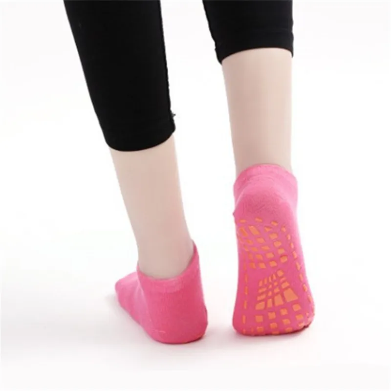 Носки для взрослых с батутом, спортивные носки для пилатеса, балета, ПВХ Резиновые Нескользящие женские хлопковые носки для йоги, фитнеса, 1 пара - Цвет: Розовый