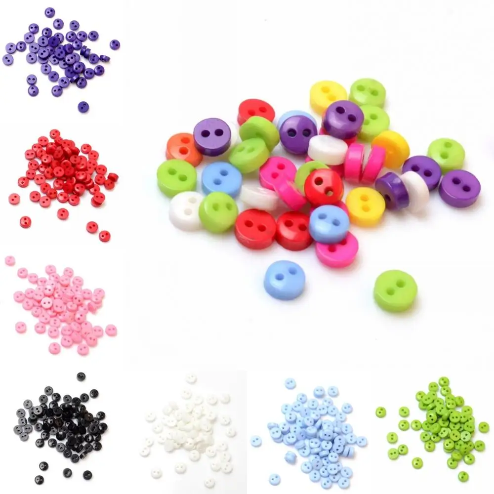 100Pcs plastic Resin 2 Hole Round Buttons Design Decoration Clothing Accessories Sewing Buttons 6mm