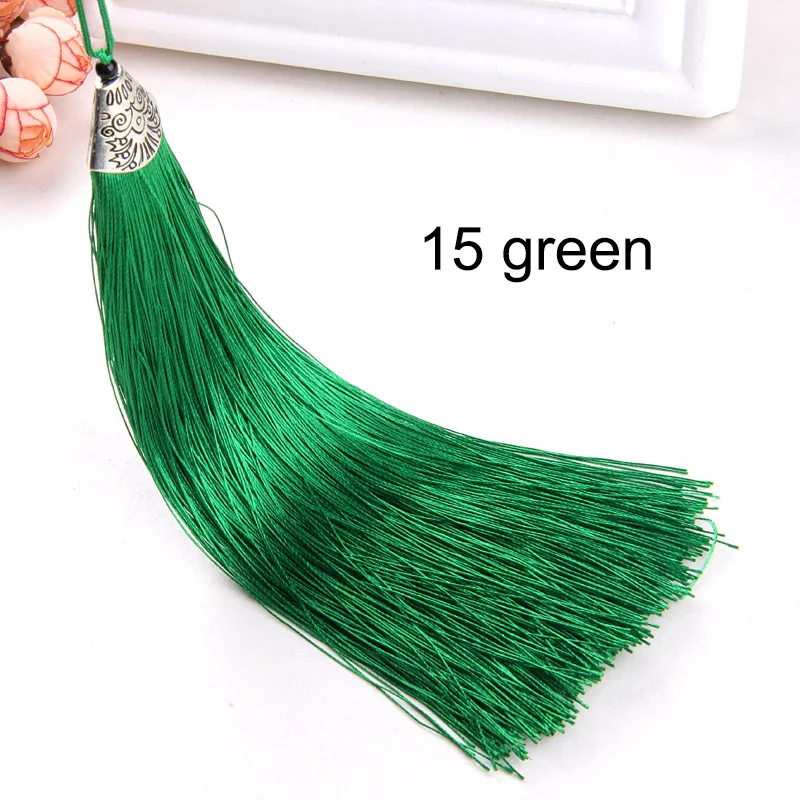 15 green 2 шт./лот 18 см кисточка декоративная шелковая Сделай Сам кисточки шелковая кисточка швейная ткань аксессуары бахрома отделка для diy Подвеска кисточка Декор - Цвет: 15 green