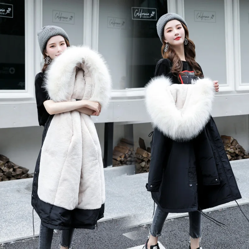 

2019 New Style Korean-style Parka Cotton-padded Clothes Women's Mid-length Thick down Jacket Cotton-padded Clothes Lambs Wool Co