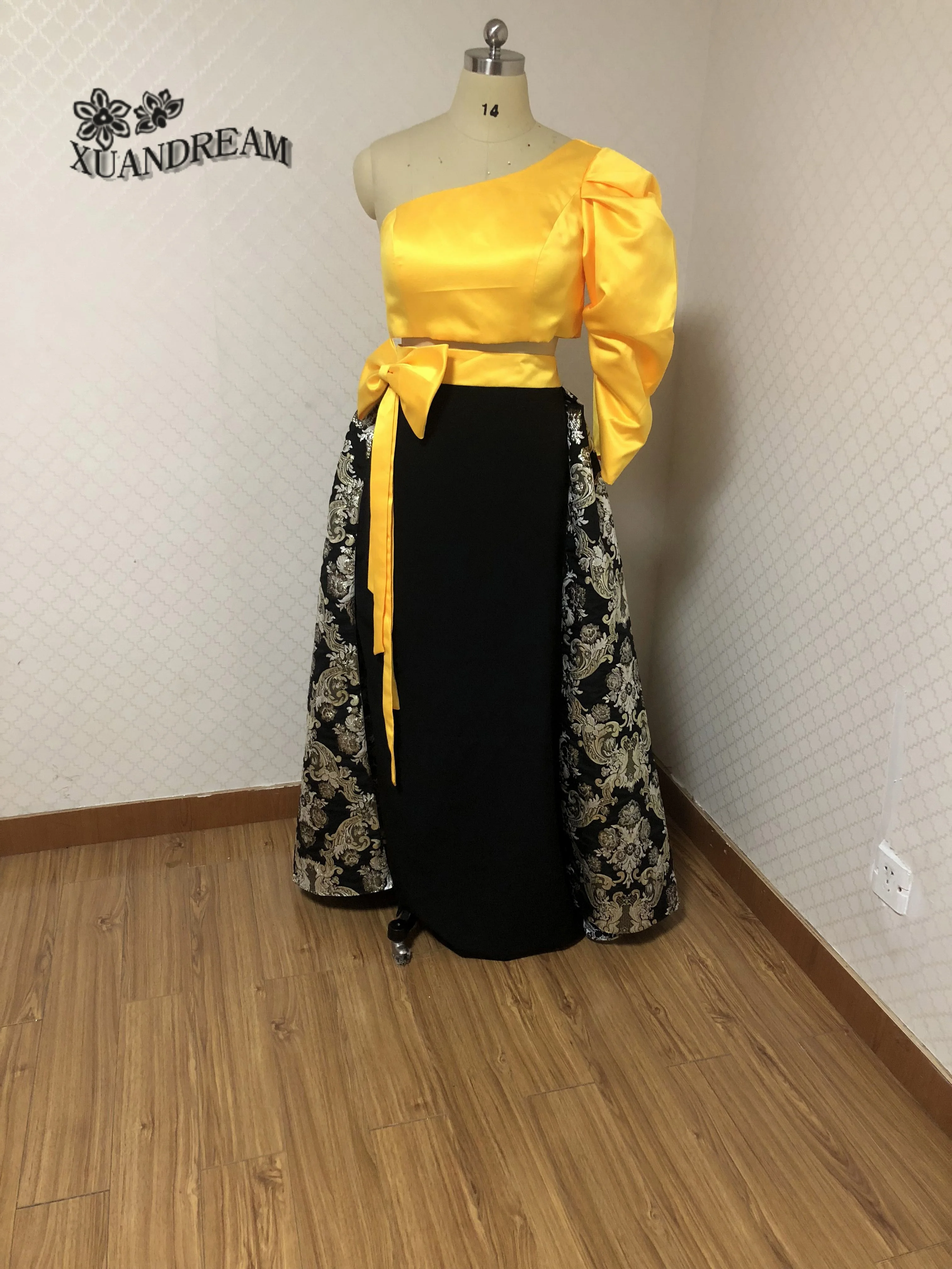 Для особых случаев bestidos de gala Vestidos formatura longo платье на одно плечо с длинными рукавами из двух частей для выпускного вечера