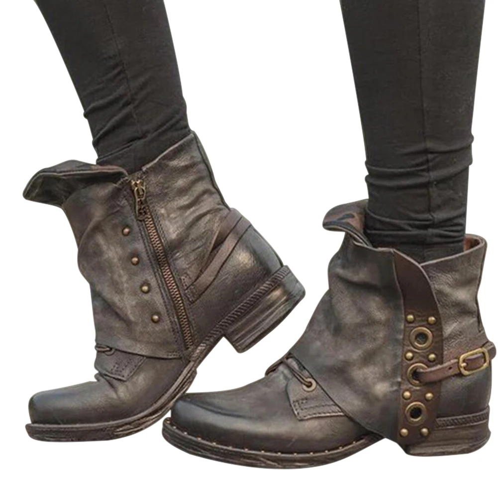 Women Leather Ankle Boots Comfy Heel 