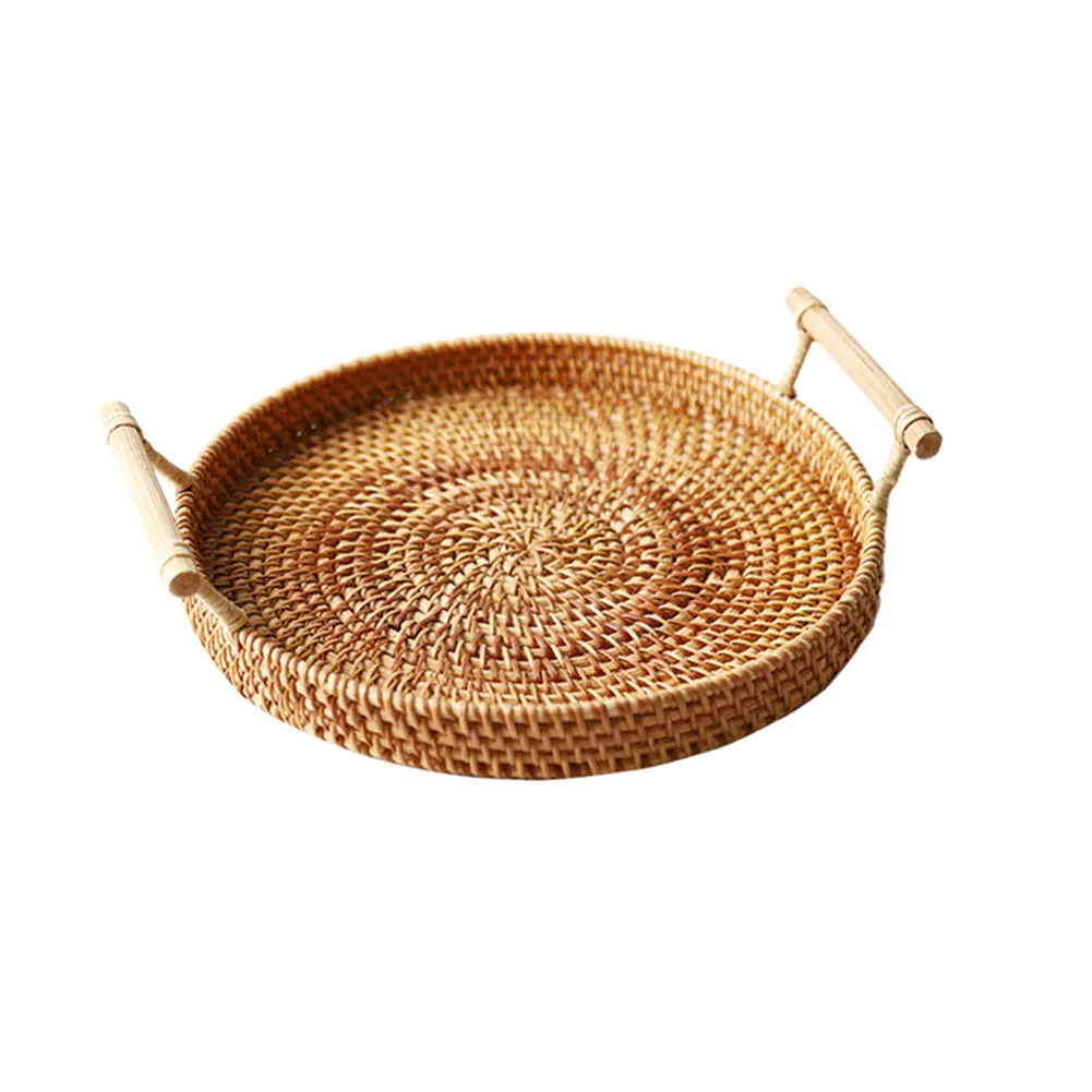 

Food Bread Fruit Kitchen Basket Storage Tray Breakfast Display Decorative Woven Tea Cup Handmade Snack Round Home