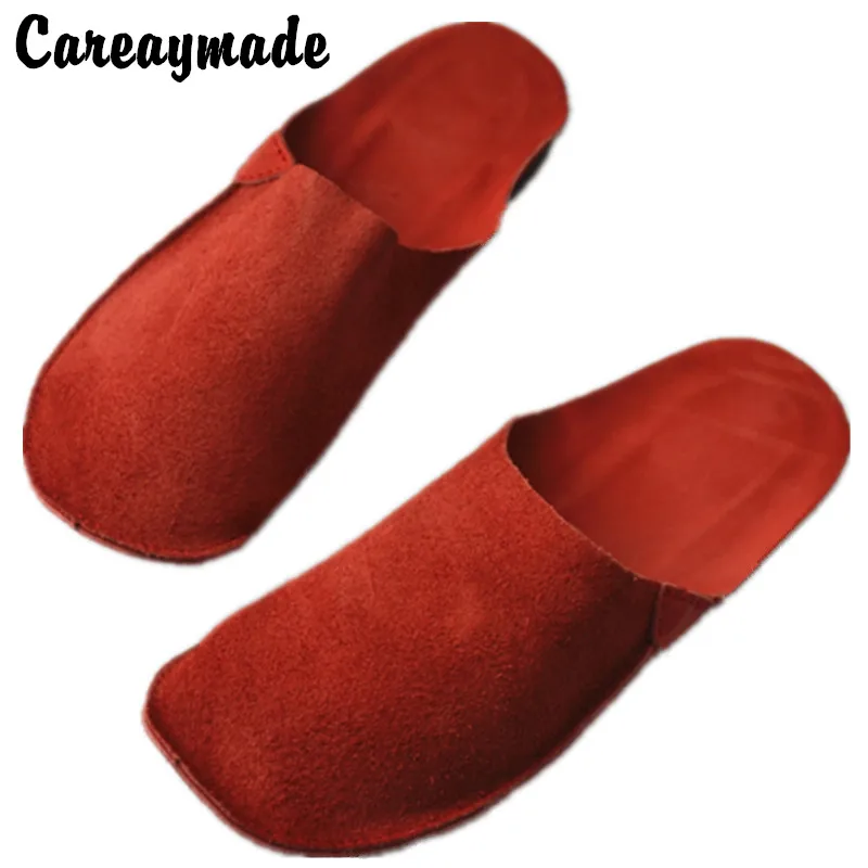 Careaymade-Woman Slippers Genuine Leather Slip on Ladies Flat Shoes pure handmade man Cow Suede Summer,9 colors big size 35-45