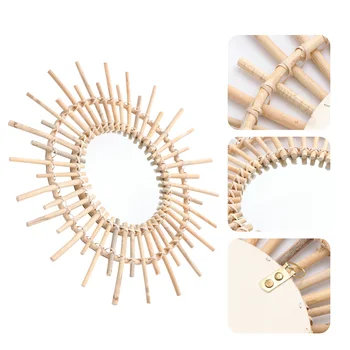 

1PC Wicker Woven Decorative Mirror Rattan Woven Make-up Mirror Decor (Khaki)