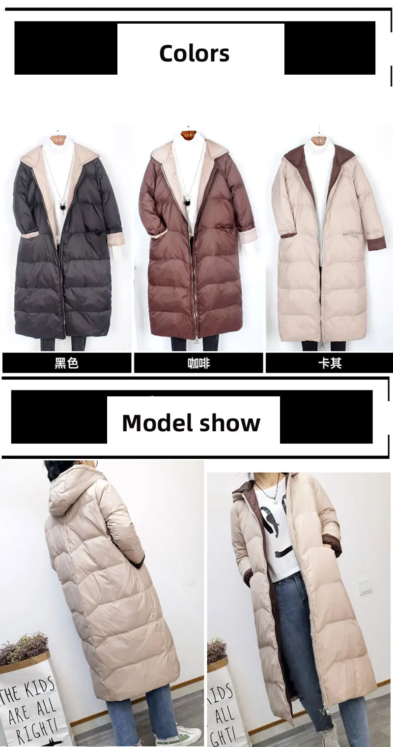 Women Fashion Winter Long White Duck Down Jacket Female Casual loose Soft Warm Feather Coat Hooded Windproof Larger Size Outwear