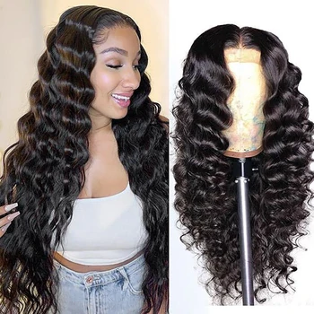 

13*4 Brazilian Deep Wave Lace Front Human Hair Wigs Density 150% Pre-Plucked with Baby Hair Curly Lace Front Wig Can Be Dye&Perm