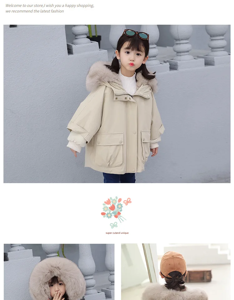 Детское пальто с мехом на осень и зиму, длинное пальто для девочек, кожаная куртка с кроличьим мехом и лисьим воротником, теплая и ветрозащитная зимняя одежда для детей