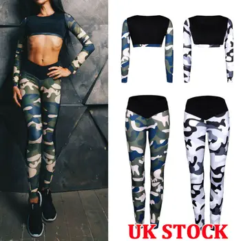 

2 Pcs Women's Sport Gym Yoga Tops Sports Legging Pants Ladies Outfit UK Wear Set