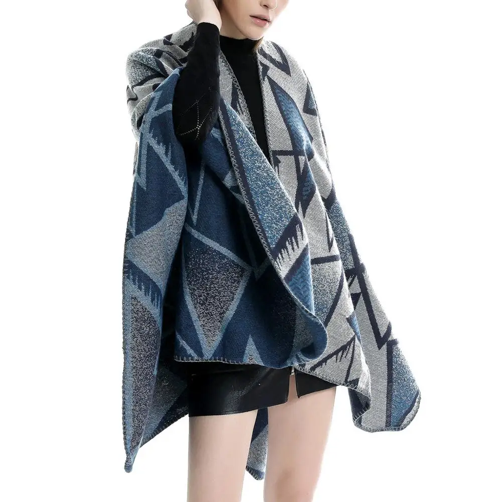 Зимняя накидка для женщин мягкий кашемировый кардиган с принтом шаль пальто