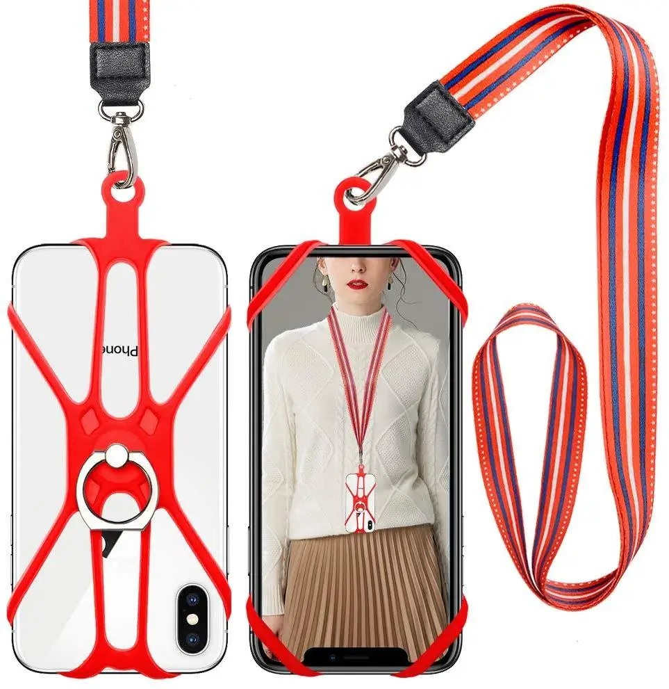 Cell Phone Lanyard Holder, 2 in 1 Phone Lanyard & Card Necklace Phone Holder with Ring Stand Compatible with iPhone, Samsung and Smartphone