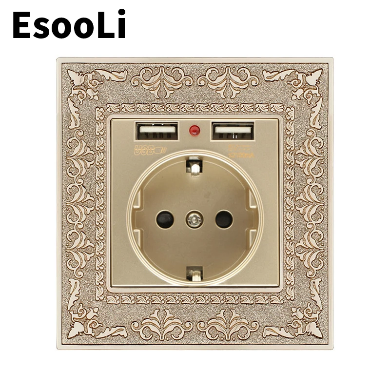 EsooLi красная 16А ЕС стандартная Золотая розетка 4D тиснение Ретро панель из