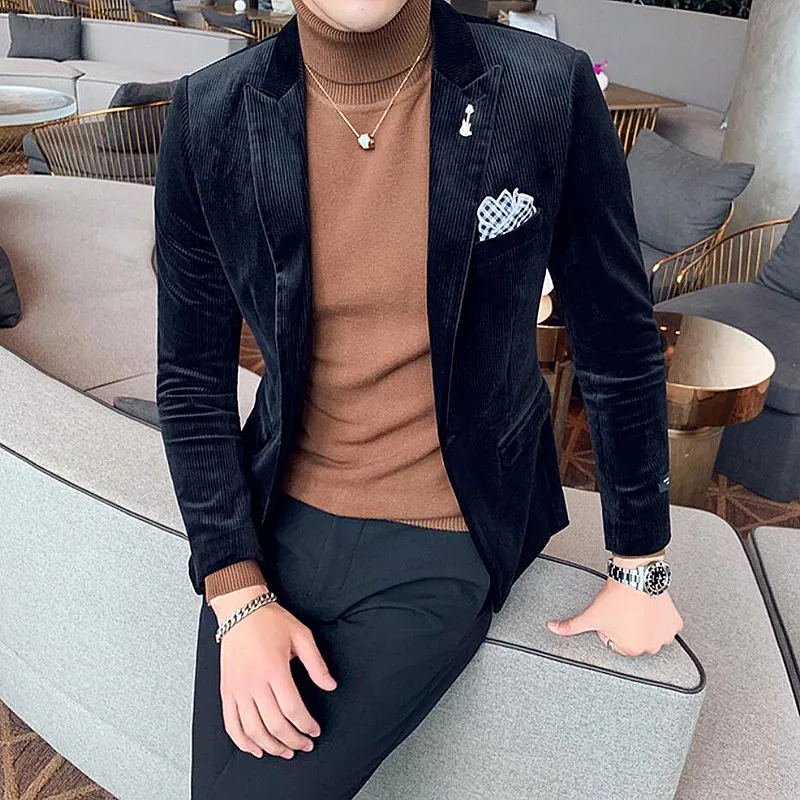 

Mens Fashion Brand Blazer British's Style Velvet Blazers Men casual Slim Fit suit jacket male Blazers men coat Terno Masculino