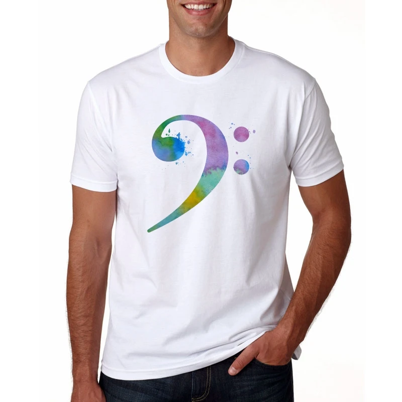 WHITEds7249 Мужские футболки Bass Clef music notes, одежда с коротким рукавом, хлопок, Bass Clef, футболка для мужчин - Цвет: WHITEds7249