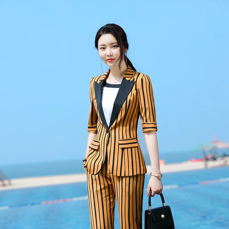 

Half-sleeve Shirt Stripes WOMEN'S Suit Spring Summer New Style Elegant Commuting Wear Female White-Collar Executives Work Clothe