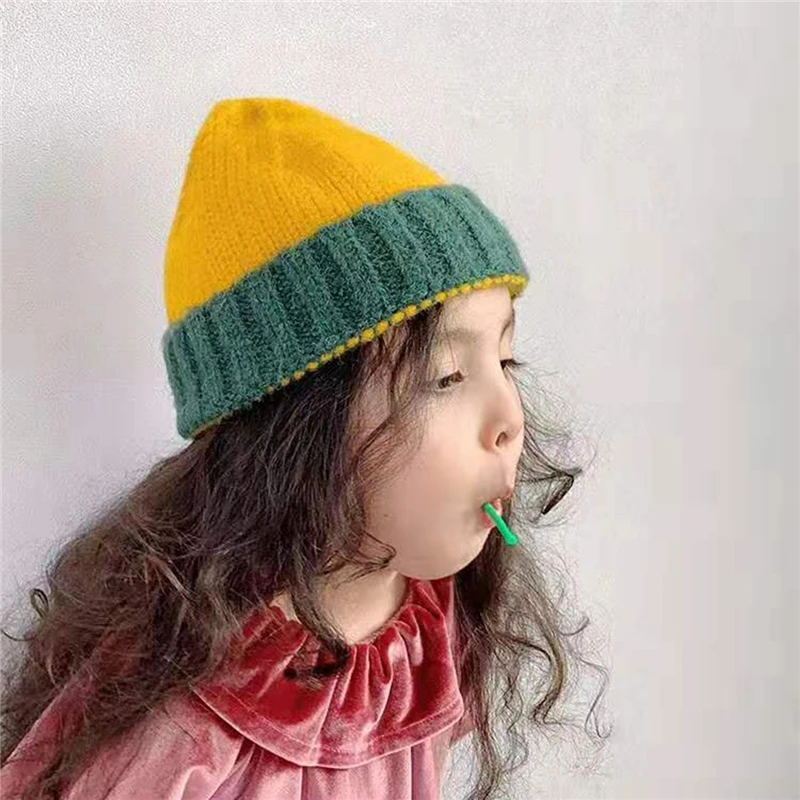Beanie hat Baby зимняя шапка для девочки шапка, шапки-бини для малышей Детские шляпы вязаная шапка для мальчиков и девочек, Повседневное однотонные Цвет в армейском стиле
