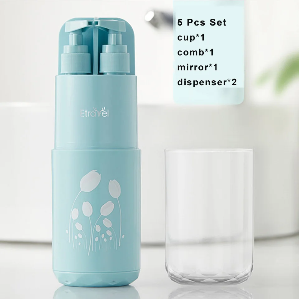 blue 5pcs set MSJO Туристические Бутылки 7 шт./5 шт. чемодан для девочек Портативный Ванная комната органайзер для зубных щеток ящик пивной диспенсер кран Набор для путешествий - Цвет: blue 5pcs set