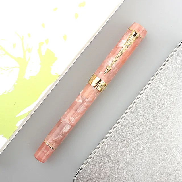 Luxury Brand JinHao 100 Acrylic Fountain Pen Golden Spin Sakura Pink Business Office School Supplies ONE PEN