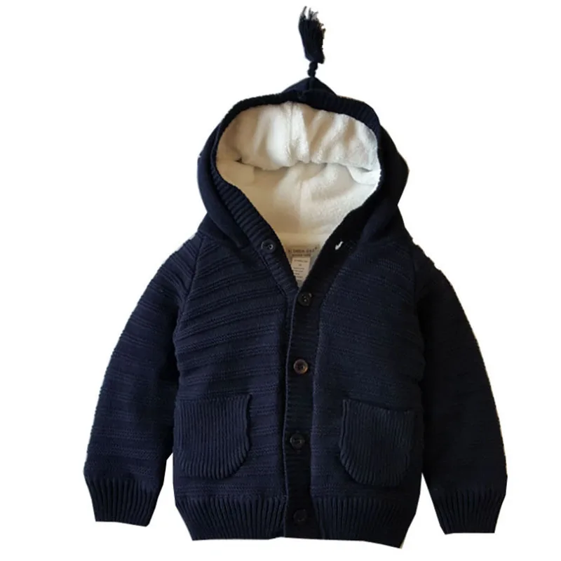 Navy Детские топы, осенне-зимние куртки для девочек, флисовая куртка, enfant, одежда для девочек, зимнее пальто для маленьких мальчиков, Вязаная толстовка с капюшоном - Цвет: Navy