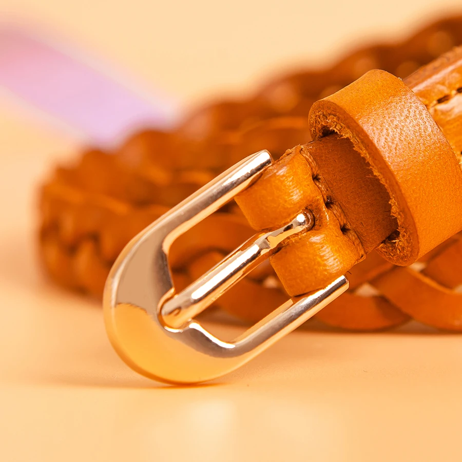 Модный женский Плетеный Повседневный 100% натуральный кожаный Узкий Тонкий ремень