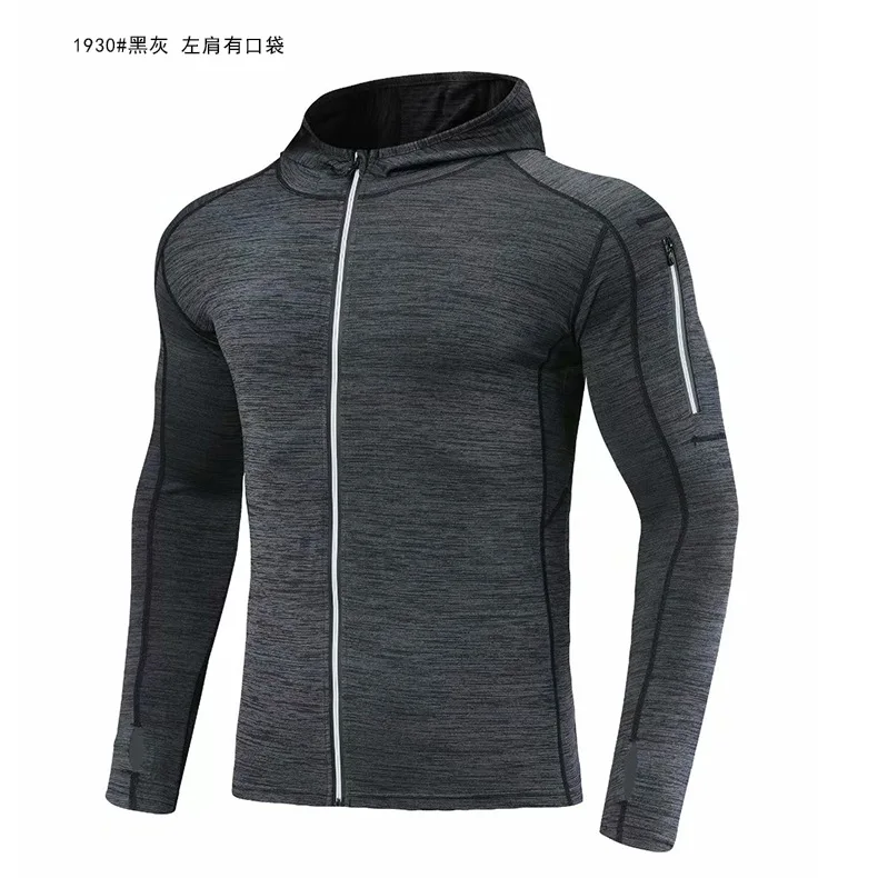 dark grey(pocket) Мужская куртка для бега, спортивная куртка, светоотражающая застежка, толстовки для бега, фитнеса, тренировочные топы с длинными рукавами, спортивная одежда - Цвет: dark grey(pocket)