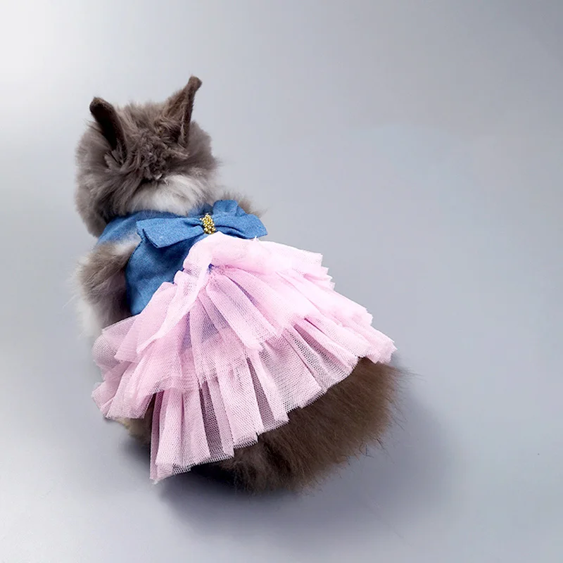 Bunny Out Clothes Lop-eared Dwarf Rabbit Pleated Skirt Rabbit Dress Up Accessories Small Dog Supplies Mesh Sling Dress For Pets