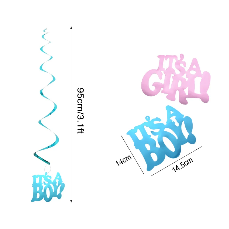 6PCS Its a Boy Its a girl Ceiling Swirl DIY Hanging Ornaments Baby Shower Decoration Favors Kids Birthday Party Supplies