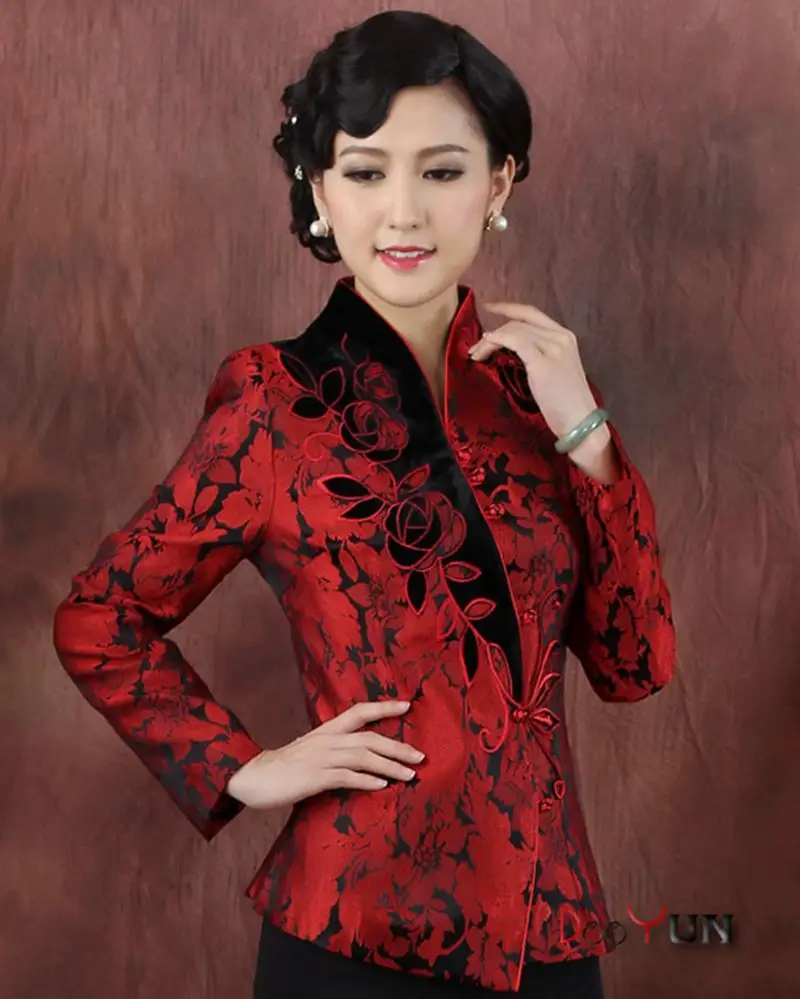 Ideal  Plus Size Chinese embroidered Red jacket middle-aged mother's slim long sleeve wedding wedding mour