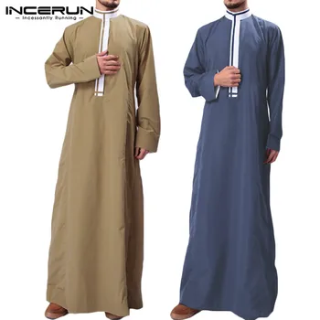 

INCERUN Fashion Men Muslim Islamic Kaftan Arab Clothes Stand Collar Long Sleeve Patchwork Jubba Thobe Saudi Arabia Robes S-5XL