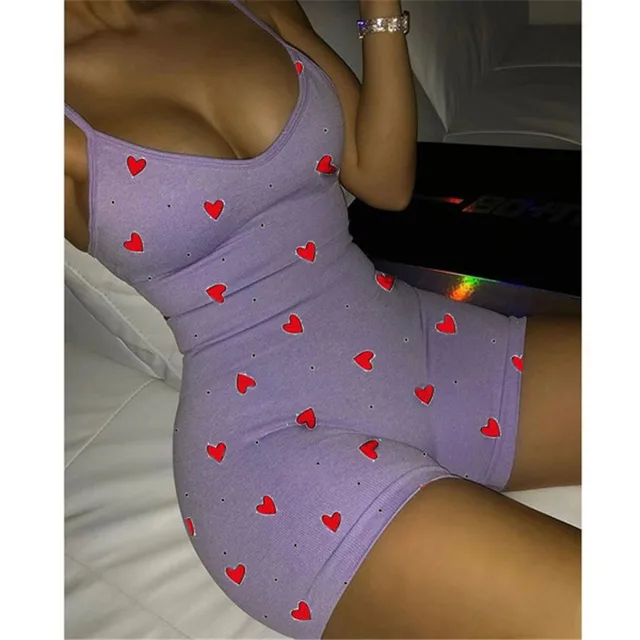 Lovely Heart Bodysuit for Women Sexy Club V-neck Sleeveless Rompers Ladies Summer Bodycon Jumpsuits Female Y2k Fall Winter 5