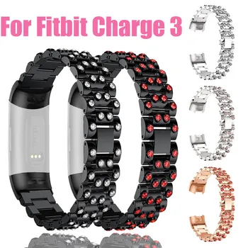 

Ezon for Fitbit Charge 3 Stainless Steel Crystal Bracelet Bracelet Wristband with Metal Clasp for Fitbit Charge 3 /Charge 3 SE