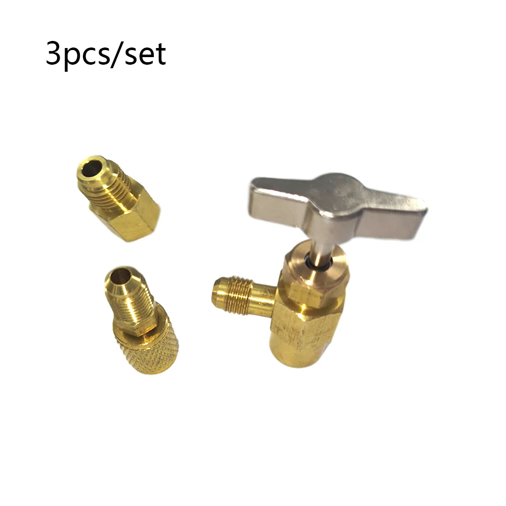 3 uds R1234yf R134a R12 refrigerante puede Tap adaptador de accesorios F 1/4 SAE M 1/2 ACME Adaptador + 1/4 SAE adaptador R12 R22 R134A