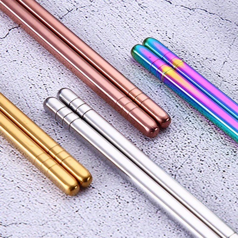1 Pair Stainless Steel Tableware Colorful Length 23cm Reusable Chopsticks Dishware Silver Iron Anti-Scalding Hollow Chopsticks