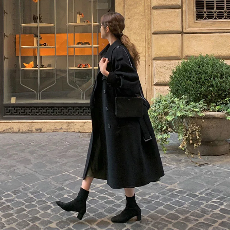 

Photo Shoot Black And White with Pattern Woolen Overcoat Women's Mid-length 2020 Winter Korean-style Thick Loose-Fit Slimming ov