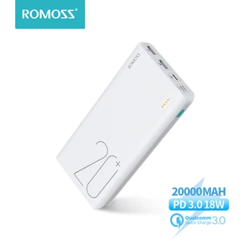 

Original ROMOSS Sense 6+ Power Bank 20000mAh Portable External Battery With PD 3.0 Two-way Fast Charging For Phones Tablet