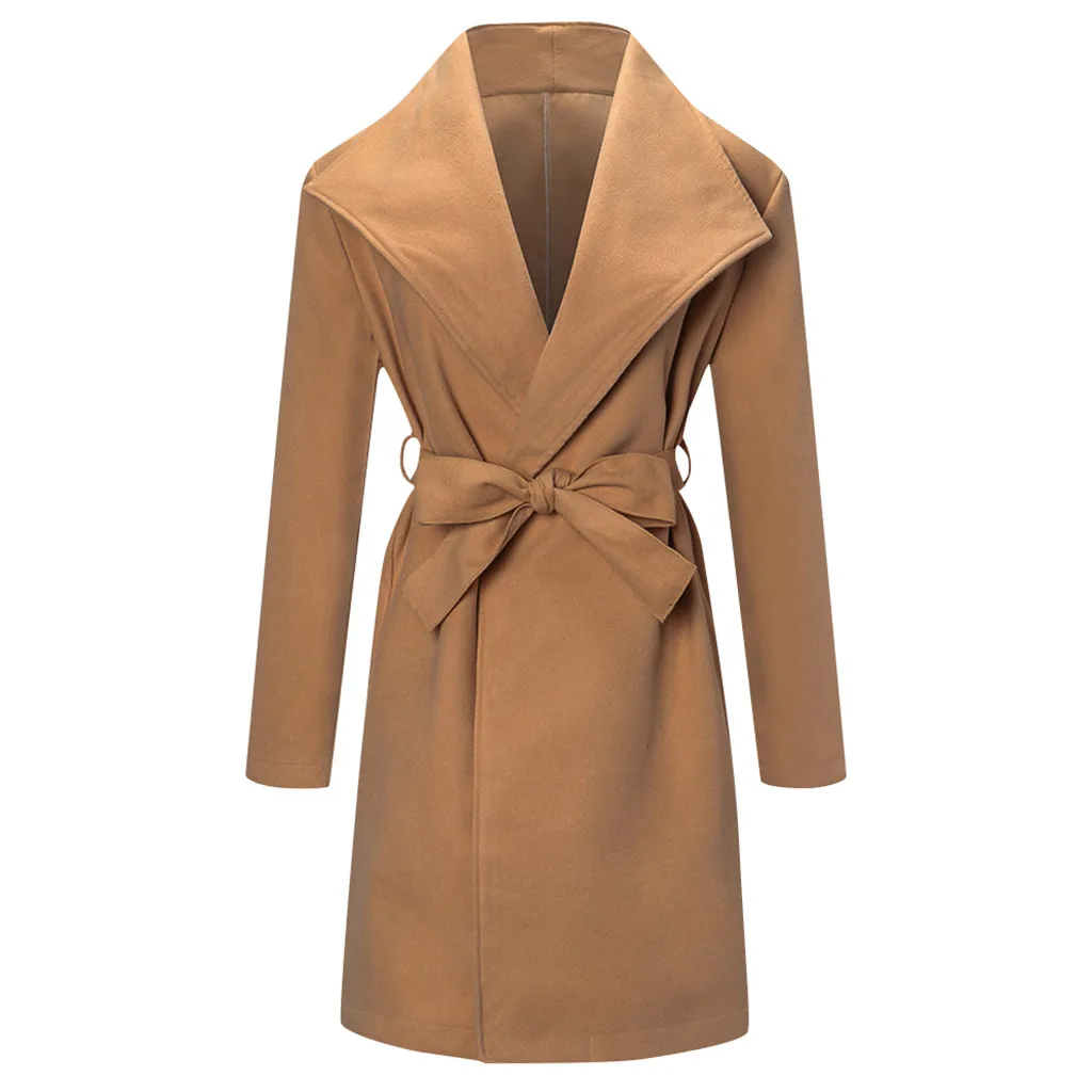 Женское длинное шерстяное пальто SAGACE повседневное приталенное с длинным рукавом