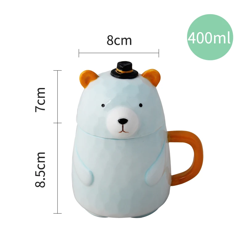 cute bear ceramic cup with cover cartoon big belly office coffee mug gift