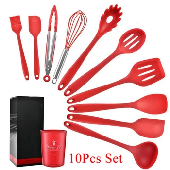 

10Pcs/Set Silicone Kitchen Cooking Utensils Kit Non-Stick Kitchenware W/ Holder