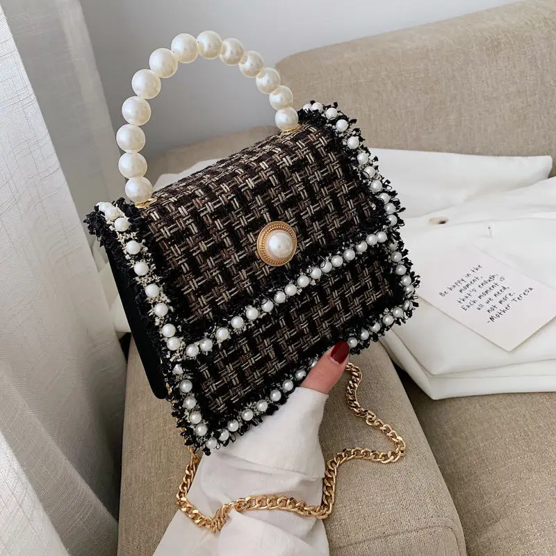 2021 Fashion Small Designer Pearl Crossbody Bag for Women Vintage Female Purses and Handbags PU Leather Shoulder Bags