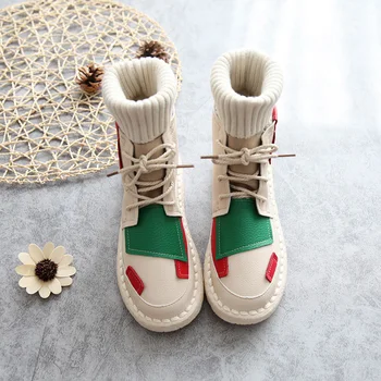 

Color matching Martin boots 2019 spring and autumn new flat bottom sweater retro lace short boots women's shoes