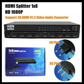 

HDMI Splitter 1x8 New Amplify 15M HD1080P 8 Port Splitter Support 3D HDMI V1.3 Video Audio Converter HDMI Switch For HDTV,+ Box