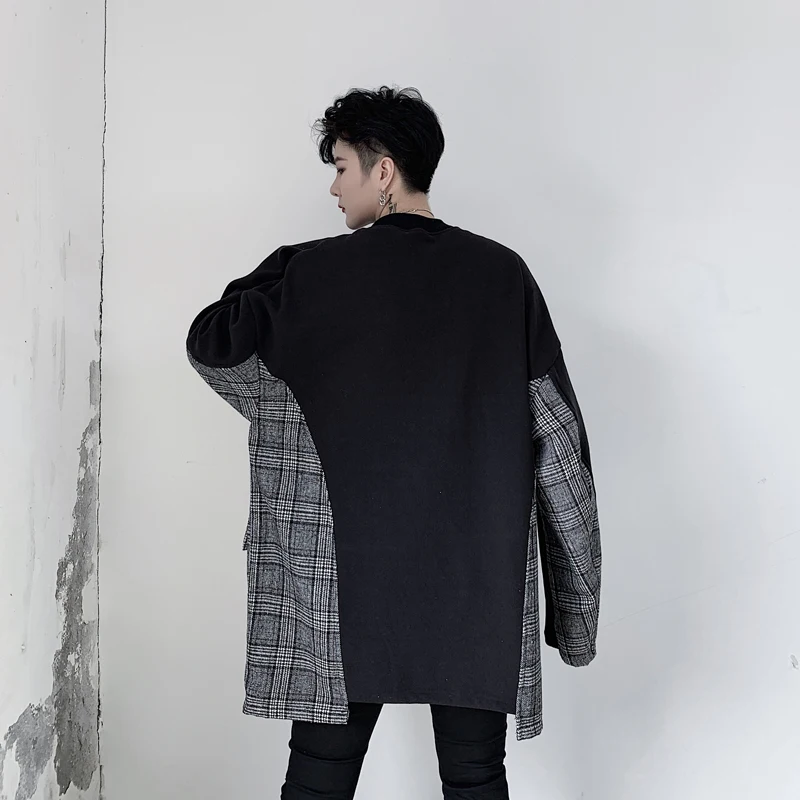 Men Autumn Winter Plaid Splice Velvet Thick Pullover Sweatshirt Overcoat Male Women Vintage Fashion Casual Hoodie Outerwear