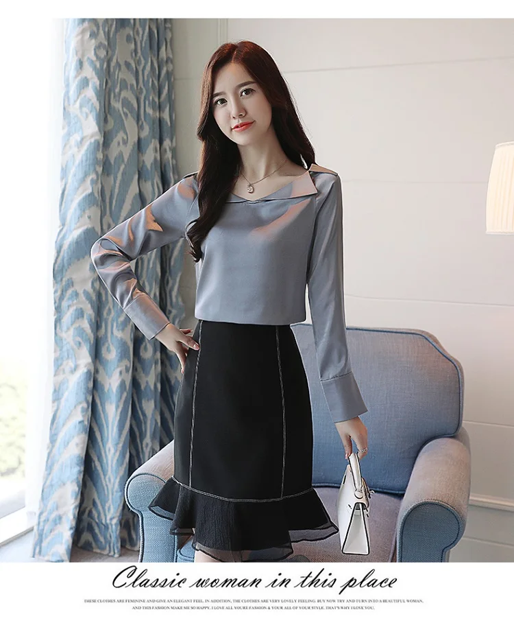 Корейская мода женская шелковая рубашка Элегантная женская блузка с v-образным вырезом рубашки плюс размер Blusas Mujer De Moda женские атласные OL