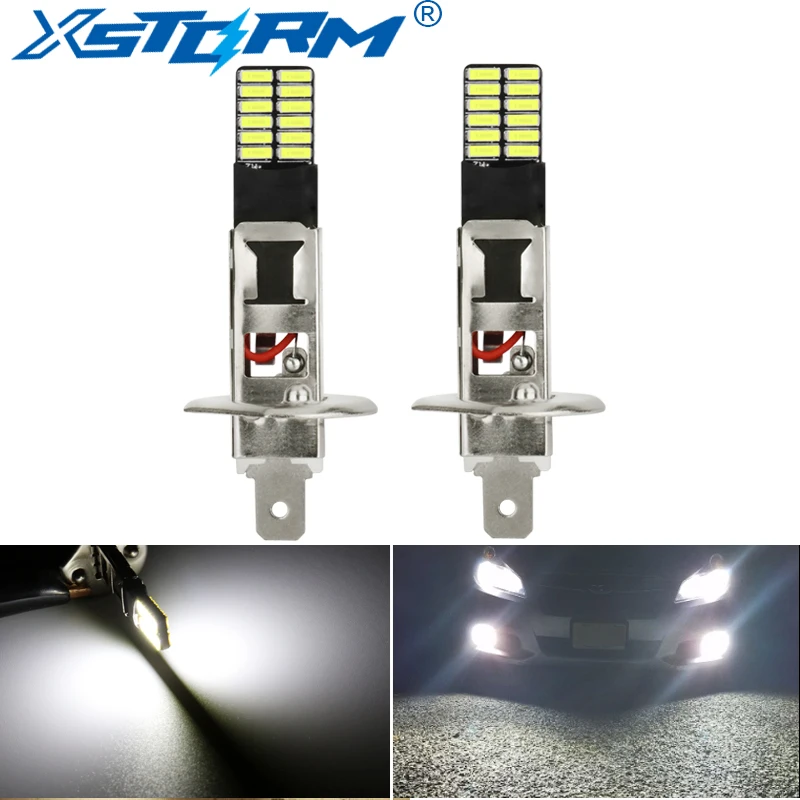 

2Pcs H1 Led Bulb H3 LED Lamp Super Bright 24smd 3014 Car Fog Lights Day Driving Running 12V 6000K Automobile H1 H3 White