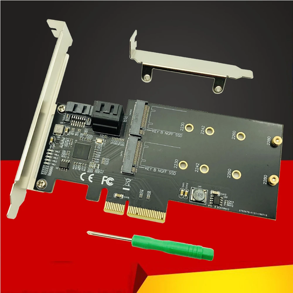 SATA Raid контроллер SATA Raid M.2 PCI Express Raid Card 2 порта SATA3.0 6 Гбит/с+ 2 порта M.2 NGFF SSD B Ключ Поддержка RAID0 RAID1 AHCI