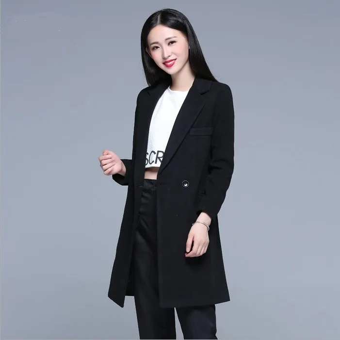 Manteau Hiver зимнее пальто женское винтажное теплое шерстяное пальто на одной пуговице Длинное Пальто бежевое розовое черное abrigos mujer DF610